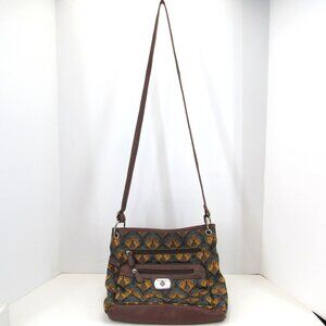Treviso Women's Crossbody Handbag Brown/Yellow/Blue with Pockets SEAS:5013